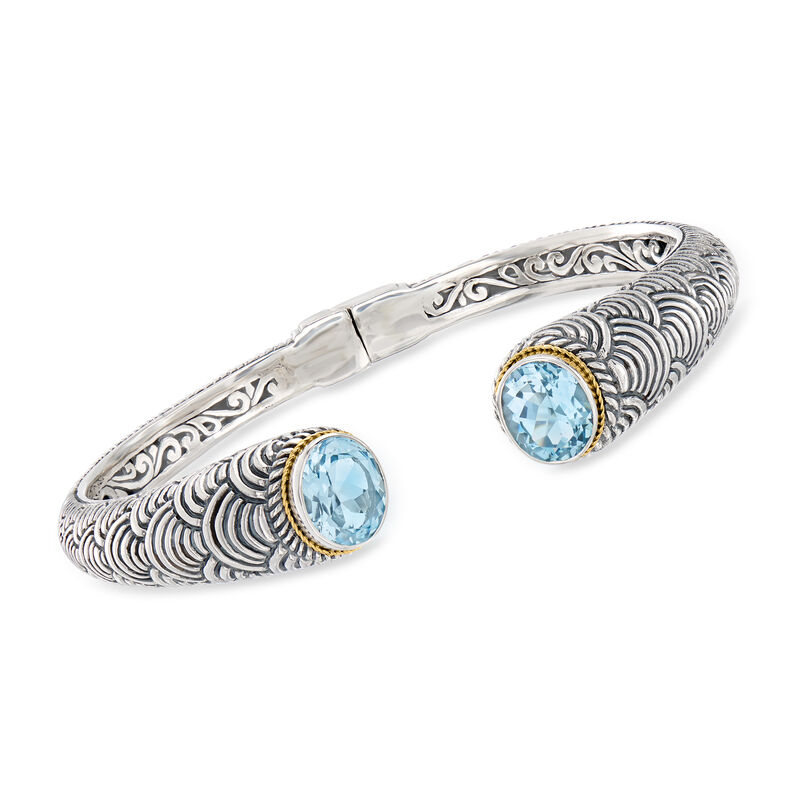 10.00 ct. t.w. Sky Blue Topaz Bali-Style Cuff Bracelet in Sterling Silver and 18kt Yellow Gold image number 0