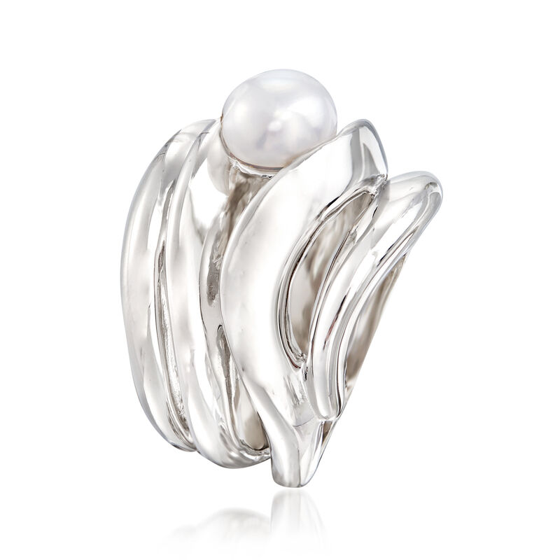 7-8mm Cultured Pearl Open-Space Ring in Sterling Silver image number 2