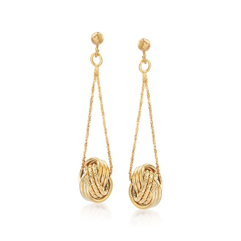 Italian 18kt Yellow Gold Textured and Polished Love Knot Drop Earrings image number 0