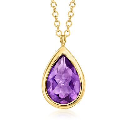 Gabriel Designs 1.20 Carat Pear-Shaped Amethyst Necklace in 14kt Yellow Gold