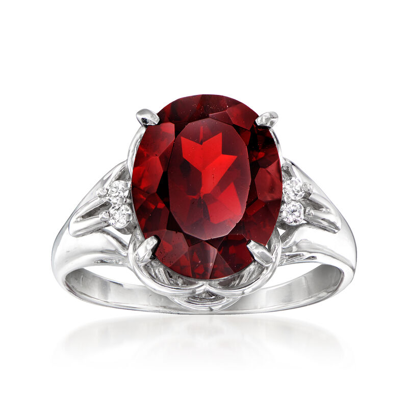 C. 2000 Vintage 6.06 Carat Garnet Ring with Diamonds in Platinum. Size 7.25 image number 0