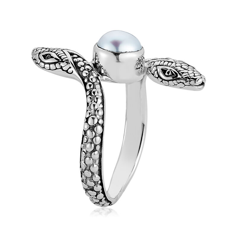 Cultured Pearl Snake Bypass Ring in Sterling Silver image number 2