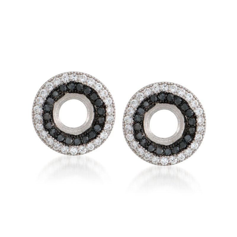 1.60 ct. t.w. Black and White CZ Jewelry Set: Stud Earrings and Earring Jackets in Sterling Silver image number 3