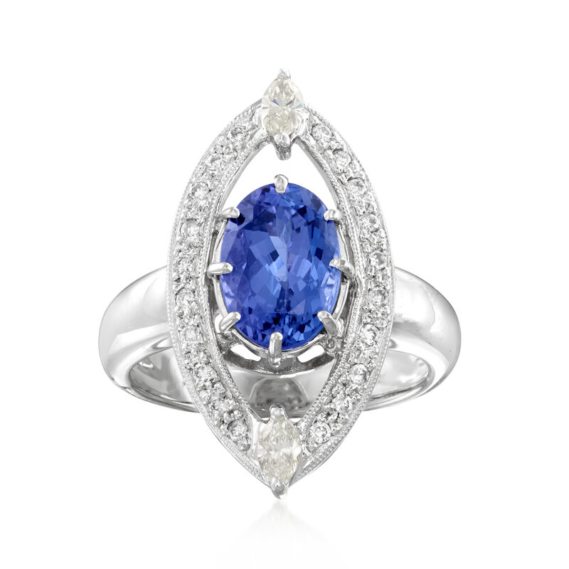 2.60 Carat Tanzanite and .39 ct. t.w. Diamond Evil Eye Ring in 18kt White Gold. Size 6 image number 0