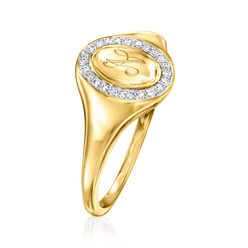 Single-Initial - .10 ct. t.w. Diamond Oval Signet Ring in 14kt Yellow Gold. Size 7  image number 2