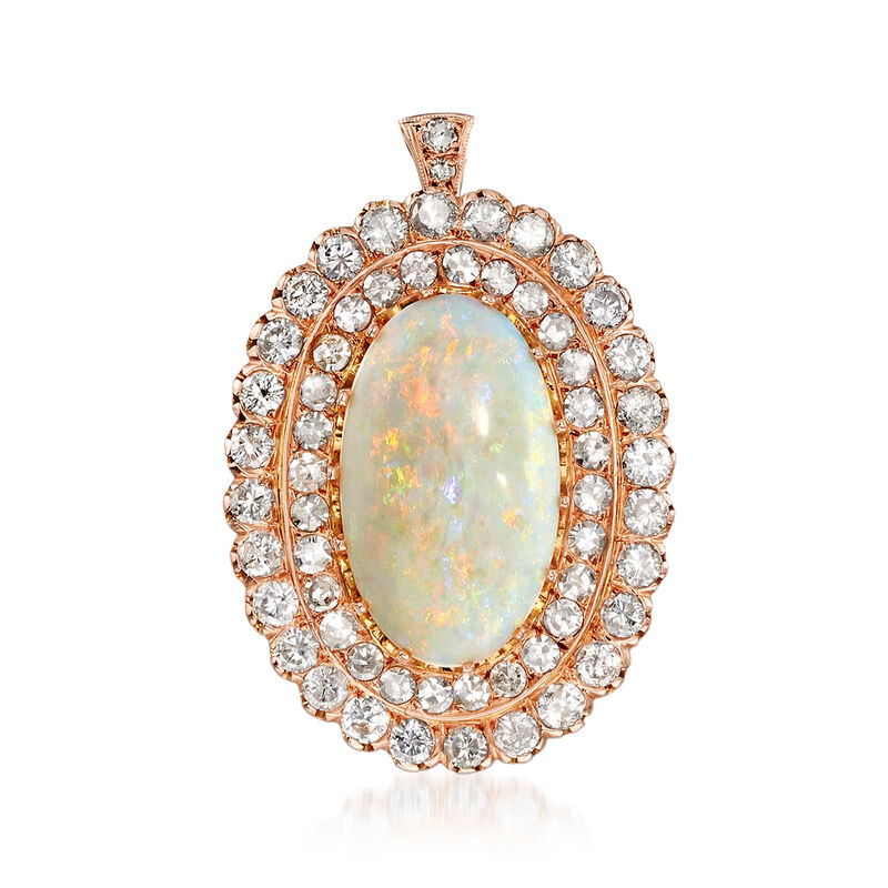 C. 1960 Vintage Opal and 6.30 ct. t.w. Diamond Pin Pendant Necklace in 14kt Yellow Gold image number 2