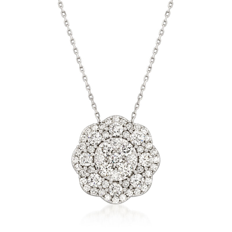 3.00 ct. t.w. Diamond Floral Pendant Necklace in 14kt White Gold. 16&quot; image number 1