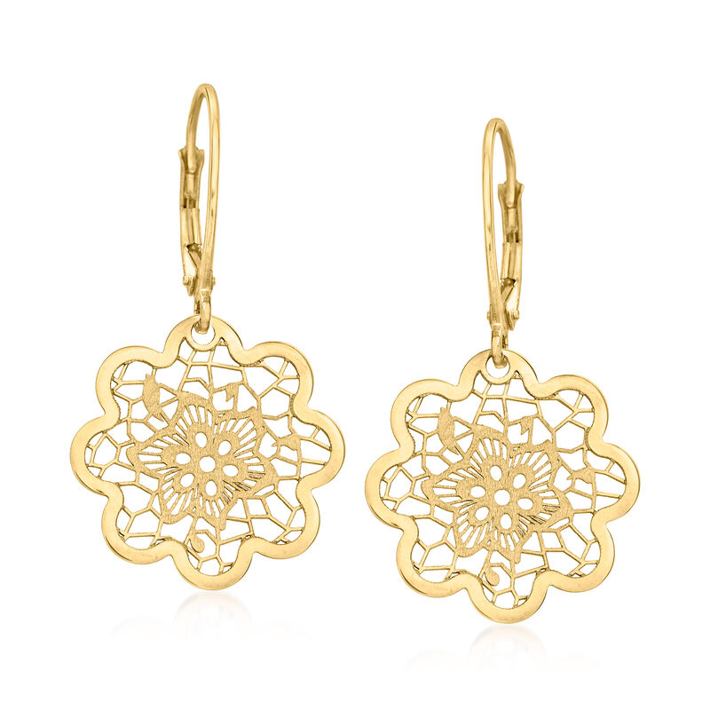 Italian 14kt Yellow Gold Floral Lace Flower Drop Earrings image number 0