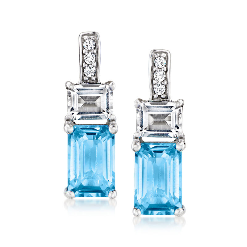 5.60 ct. t.w. Swiss Blue and White Topaz Jewelry Set: Earrings, Ring and Pendant Necklace in Sterling Silver image number 7
