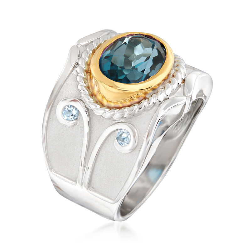 3.40 Carat London Blue Topaz and .10 ct. t.w. Aquamarine Ring in Two-Tone Sterling Silver image number 2