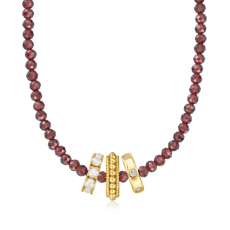 35.00 ct. t.w. Garnet Bead Necklace with 18kt Gold Over Sterling. 18" image number 2
