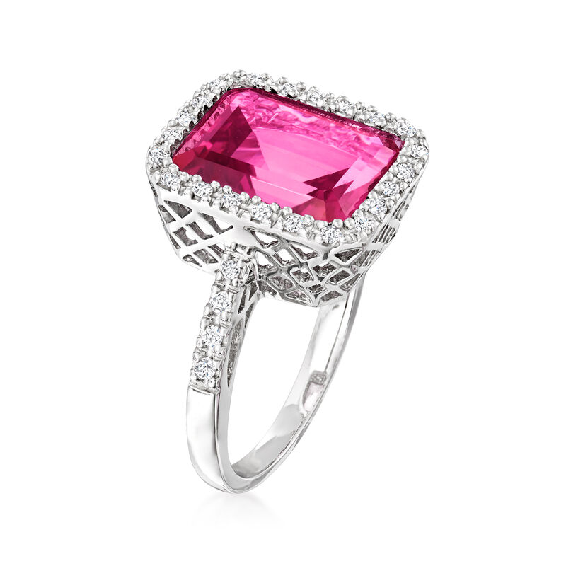 6.50 Carat Pink Topaz and .25 ct. t.w. Diamond Ring in Sterling Silver image number 2