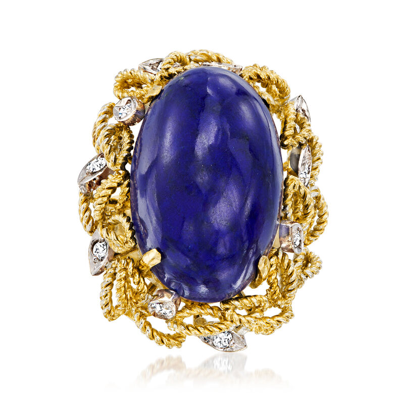 C. 1970 Vintage Lapis and .30 ct. t.w. Diamond Ring in 10kt Two-Tone Gold with 14kt Yellow Gold. Size 5.5 image number 0