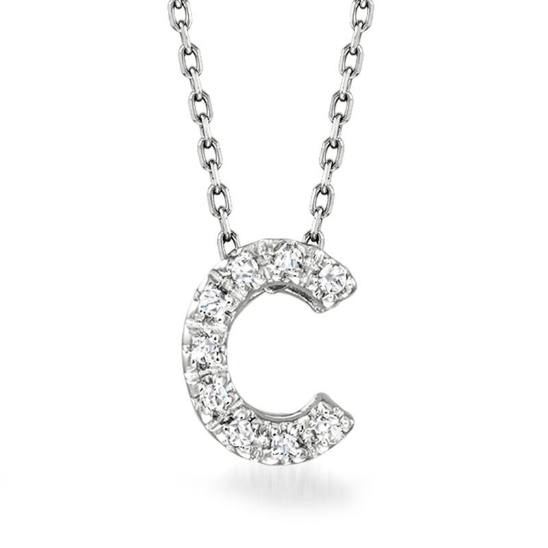 Diamond "C" Initial Necklace in 14kt White Gold. 16"  image number 0