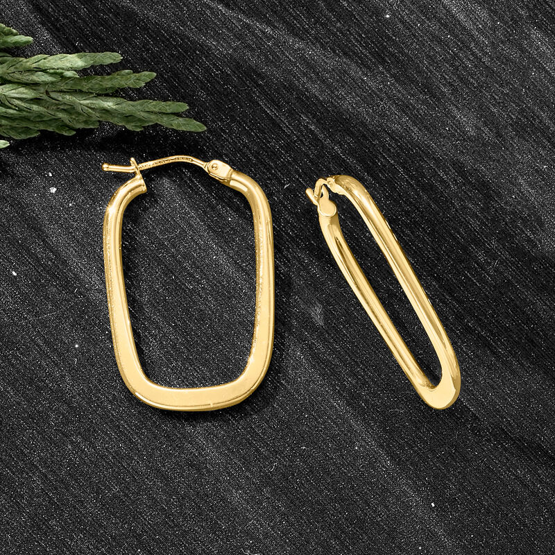 Italian 14kt Yellow Gold Rectangular Hoop Earrings. 1&quot; image number 2
