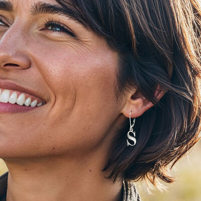 Sterling Silver Block Initial Drop Earrings
