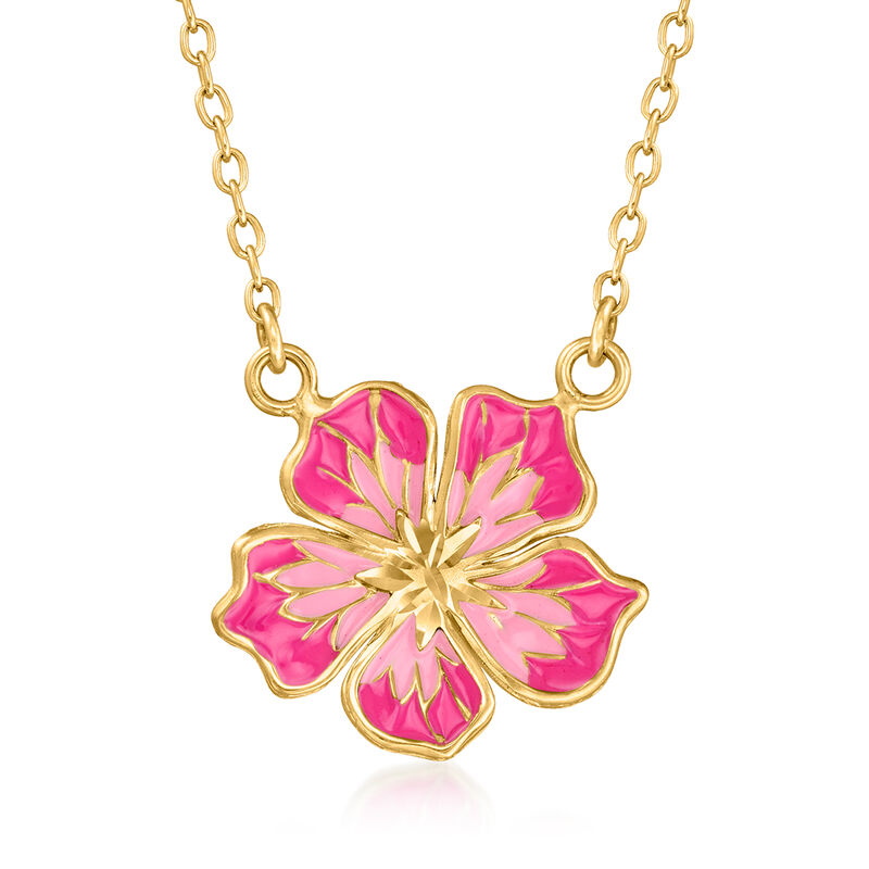 Italian Tonal Pink Enamel Flower Necklace in 14kt Yellow Gold image number 0