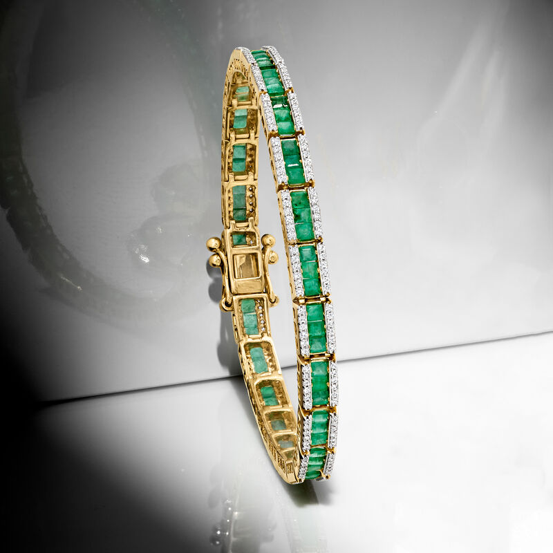 5.00 ct. t.w. Emerald and 1.18 ct. t.w. Diamond Bracelet in 14kt Yellow Gold image number 2