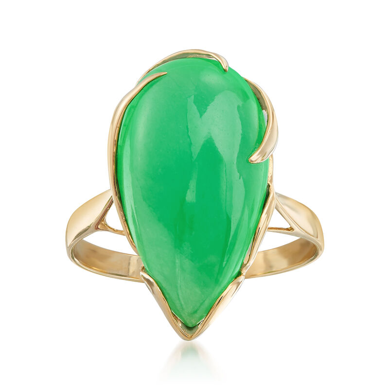 Pear-Shaped Green Jadeite Jade Cabochon Ring in 14kt Yellow Gold image number 0