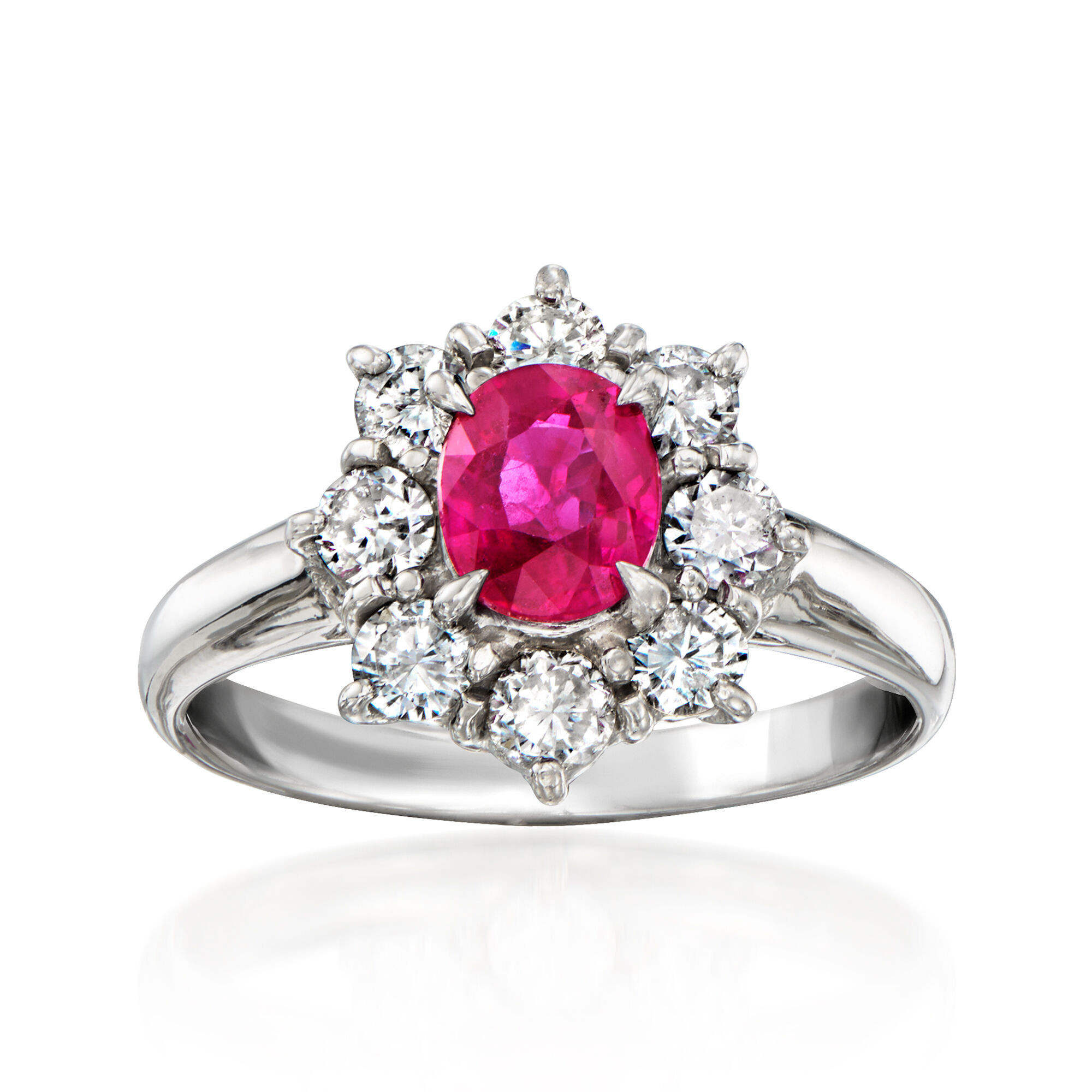 C. 2000 Vintage 1.00 Carat Certified Ruby Ring with .66 ct. t.w. Diamonds in Platinum. Size