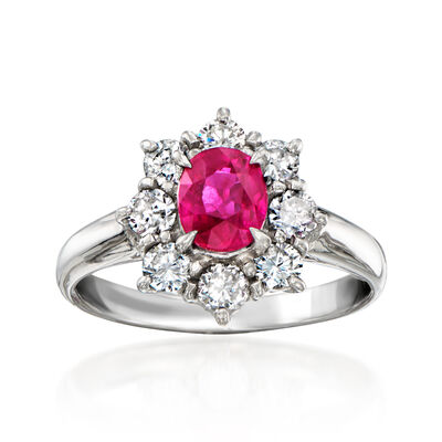 C. 2000 Vintage 1.00 Carat Certified Ruby Ring with .66 ct. t.w. Diamonds in Platinum