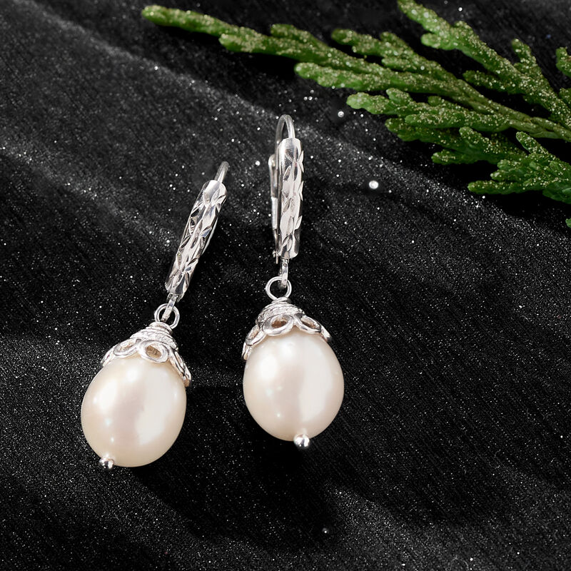 10-11mm Cultured Pearl Drop Earrings in Sterling Silver image number 3