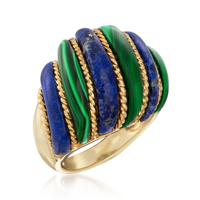 Lapis and Malachite Dome Ring in 18kt Yellow Gold Over Sterling Silver image number 3
