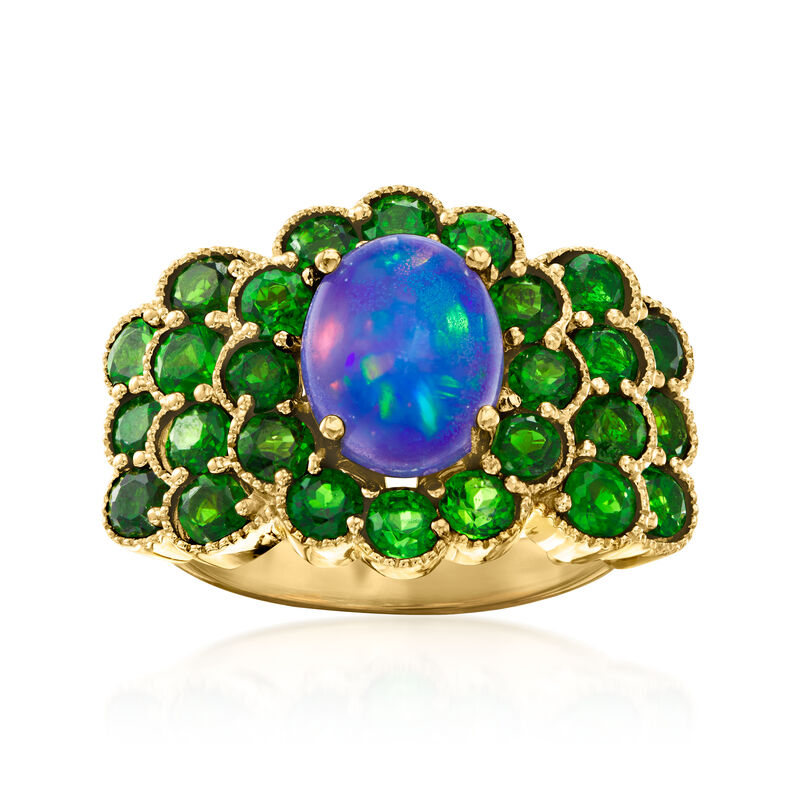 Black Opal and 3.10 ct. t.w. Chrome Diopside Ring in 18kt Gold Over Sterling image number 0