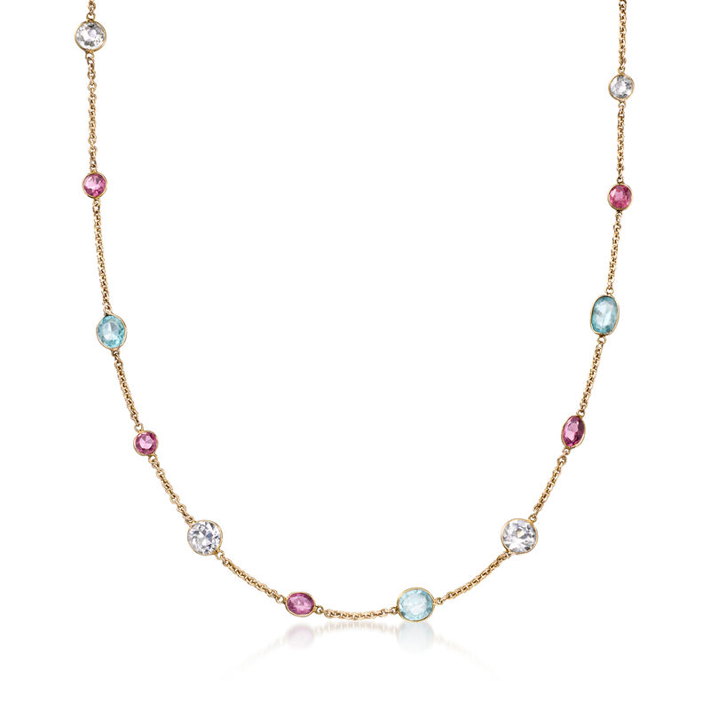 C. 1980 Vintage 18.40 ct. t.w. Multi-Gemstone Station Necklace in 14kt Yellow Gold. 37.5" image number 0