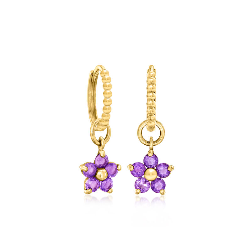 Amethyst Flower Hoop Charms in 14kt Yellow Gold image number 3