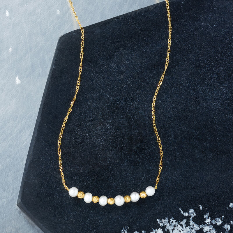 3-3.5mm Cultured Pearl Curved Necklace in 14kt Yellow Gold image number 2