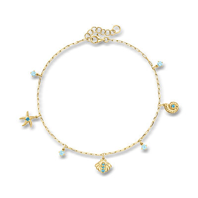 .60 ct. t.w. Swiss and London Blue Topaz Sea Life Anklet in 18kt Gold Over Sterling