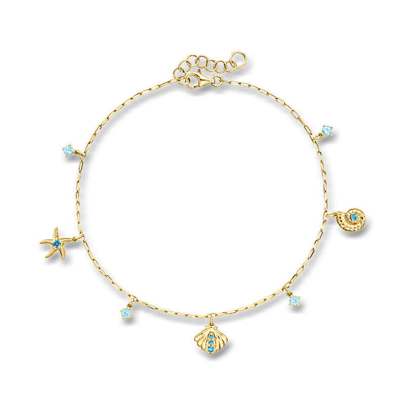 .60 ct. t.w. Swiss and London Blue Topaz Sea Life Anklet in 18kt Gold Over Sterling. 9" image number 0