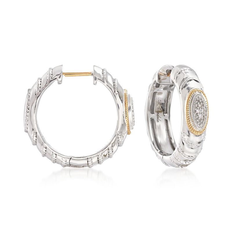 Andrea Candela &quot;Eco&quot; Sterling Silver and 18kt Yellow Gold Hoop Earrings with Diamond Accents. 3/4&quot; image number 0