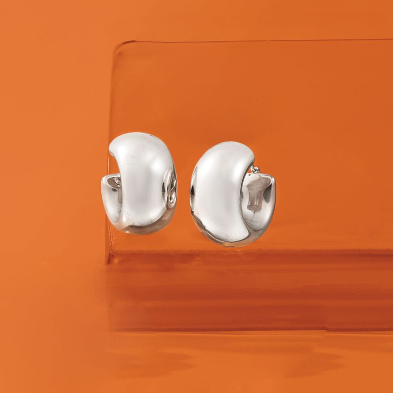 Sterling Silver Wide Hoop Earrings. 7/8&quot; image number 2