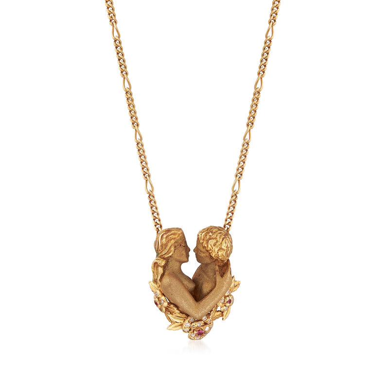 C. 1970 Vintage Diamond Adam and Eve Necklace in 18kt Yellow Gold image number 0
