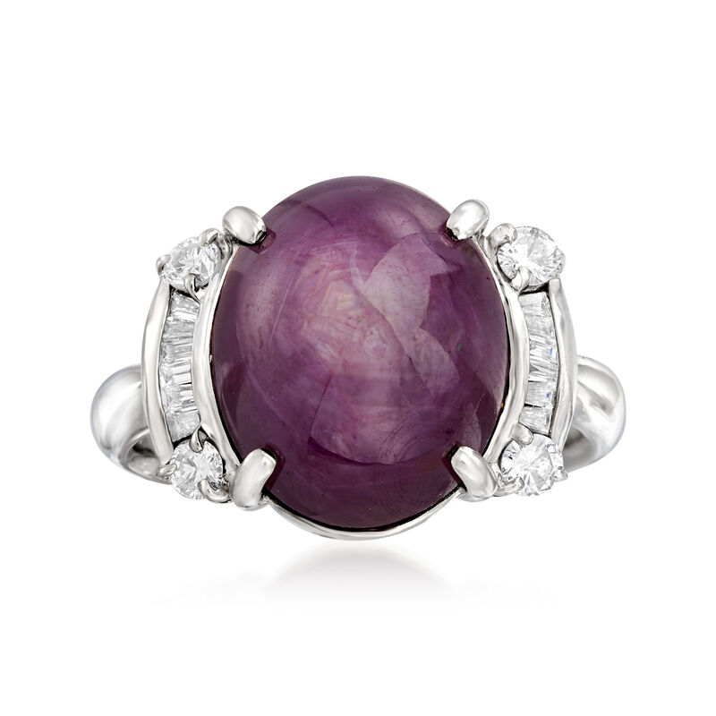 C. 1990 Vintage 15.79 Carat Purple Star Sapphire and .38 ct. t.w. Diamond Ring in Platinum image number 0
