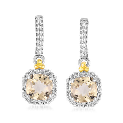 Phillip Gavriel "Italian Cable" .72 ct. t.w. Yellow Quartz Drop Earrings in Sterling Silver with 18kt Yellow Gold