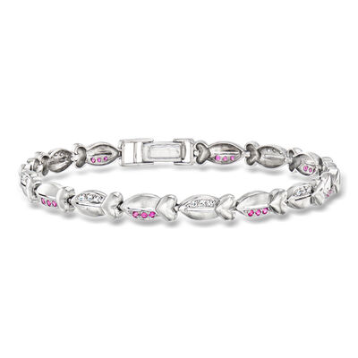 C. 1990 Vintage .40 ct. t.w. Ruby and .30 ct. t.w. Diamond Bracelet in 14kt White Gold