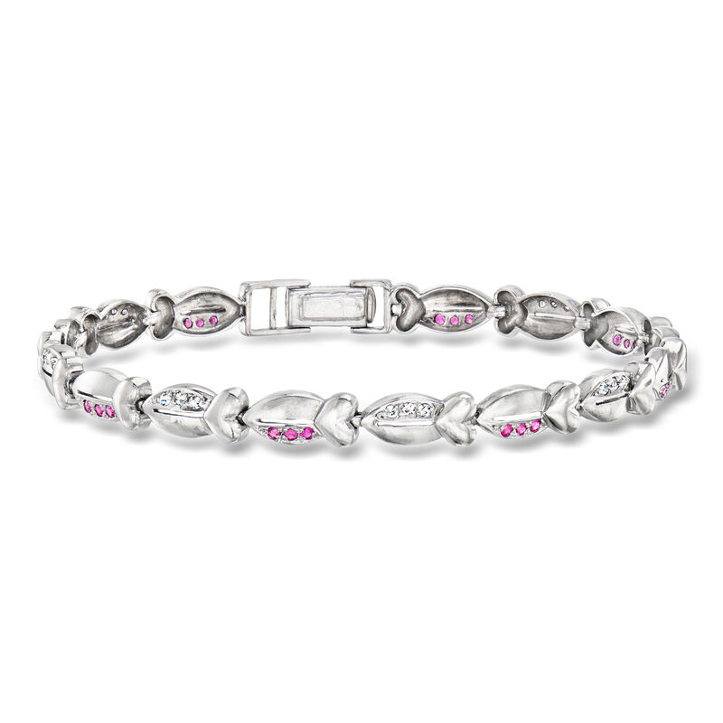 C. 1990 Vintage .40 ct. t.w. Ruby and .30 ct. t.w. Diamond Bracelet in 14kt White Gold. 7" image number 0