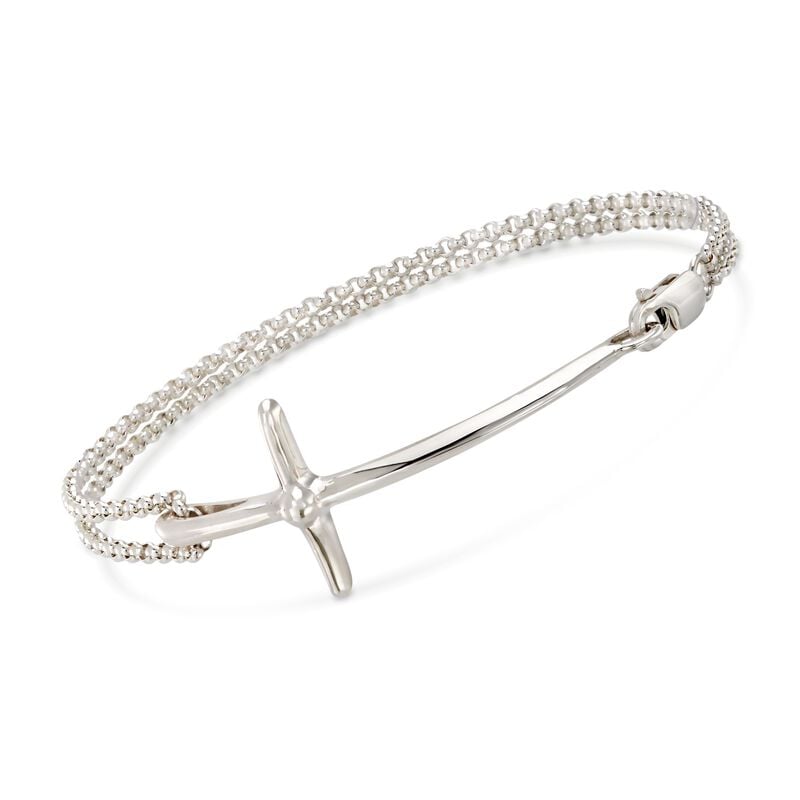 Zina Sterling Silver &quot;Contemporary&quot; Sideways Cross Bracelet. 7.5&quot; image number 0