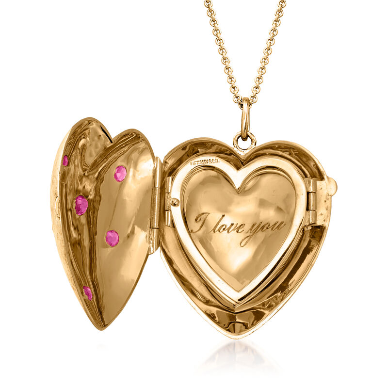 C. 1960 Vintage Tiffany Jewelry .70 ct. t.w. Ruby Puffed Heart Locket Necklace in 14kt and 18kt Yellow Gold image number 2