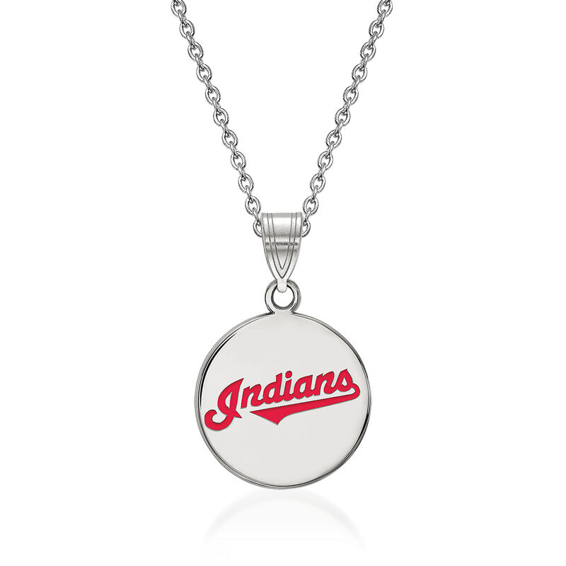 Sterling Silver MLB Cleveland Indians Enamel Disc Pendant Necklace. 18&quot; image number 0