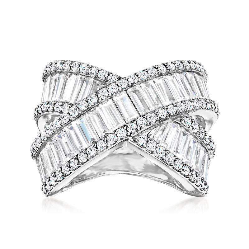 5.60 Baguette and Round CZ Crisscross Ring in Sterling Silver image number 0