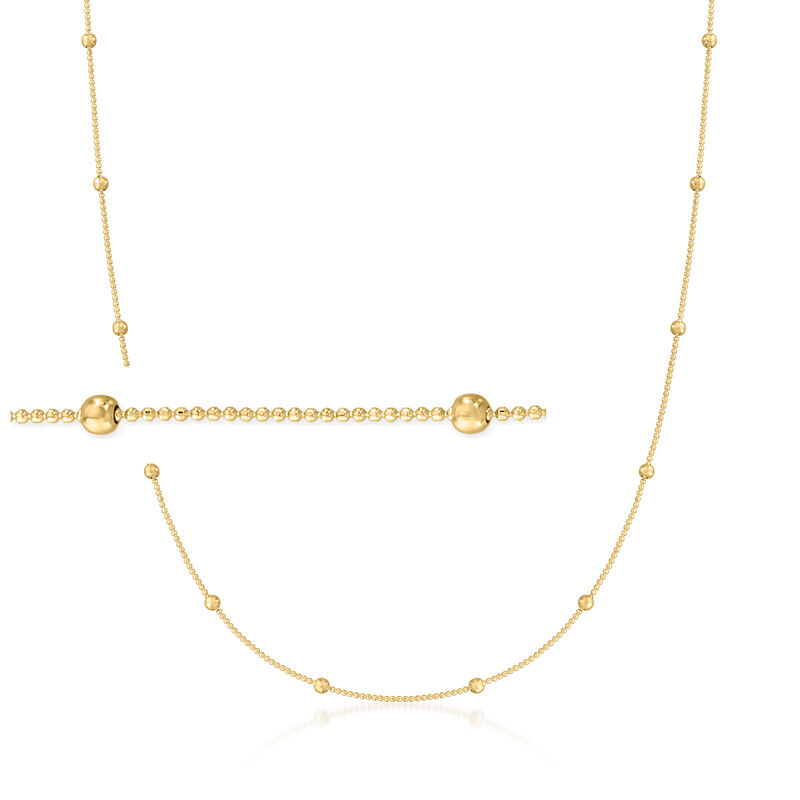 2mm 14kt Yellow Gold Bead Station Necklace. 24&quot; image number 1