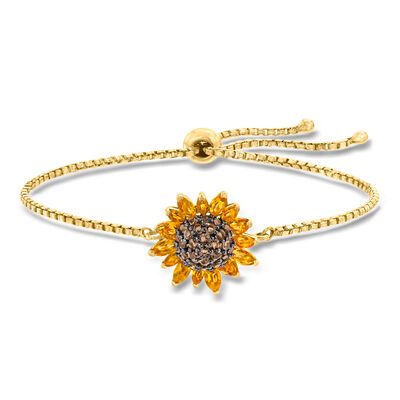 1.90 ct. t.w. Citrine and .90 ct. t.w. Smoky Quartz Sunflower Bolo Bracelet in 18kt Gold Over Sterling