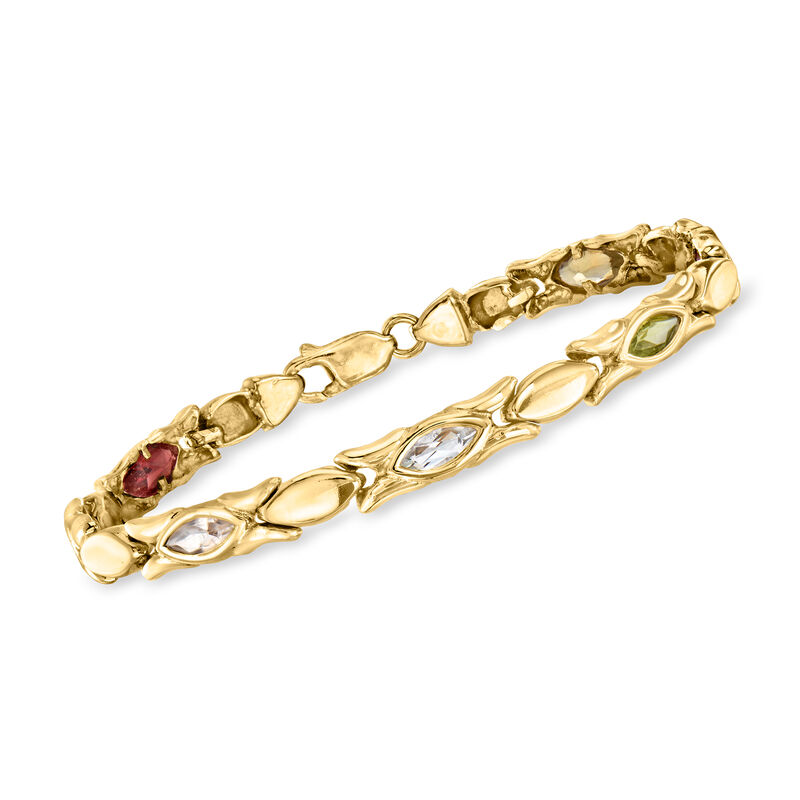 C. 1980 Vintage 4.40 ct. t.w. Multi-Gemstone Link Bracelet in 14kt Yellow Gold. 7&quot; image number 0