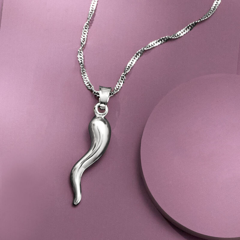 Sterling Silver Italian Horn Pendant Necklace image number 2