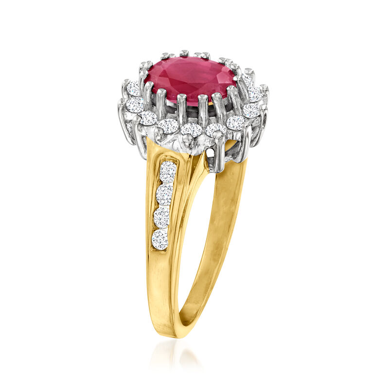 C. 1980 Vintage .80 Carat Ruby Ring with .33 ct. t.w. Diamonds in 18kt Yellow Gold image number 2