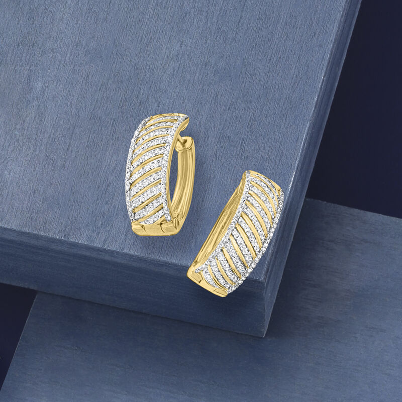 1.00 ct. t.w. Diamond Diagonal Hoop Earrings in 18kt Gold Over Sterling image number 3